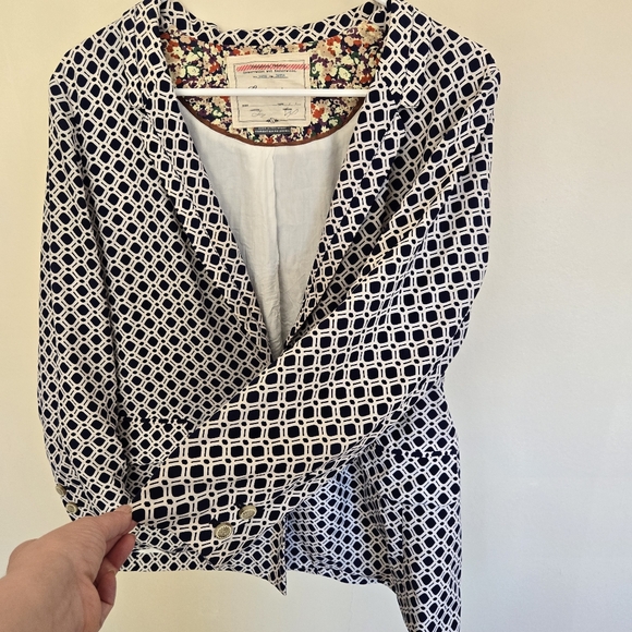Cartonnier Navy Southwark Blazer Geometric Print Size Large from Anthro - Picture 4 of 10